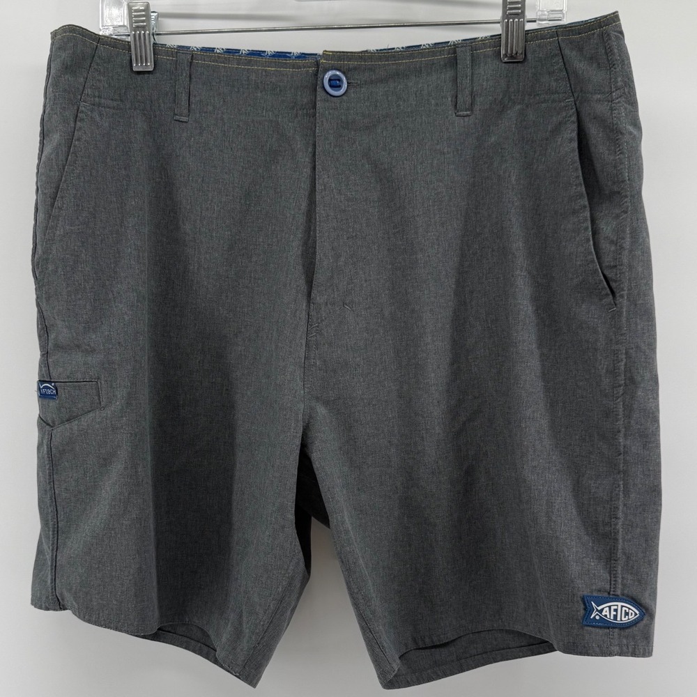 AFTCO AFTECH Mens Fishing Shorts Gray Heathered Stretch Sz 34 Technical Utility